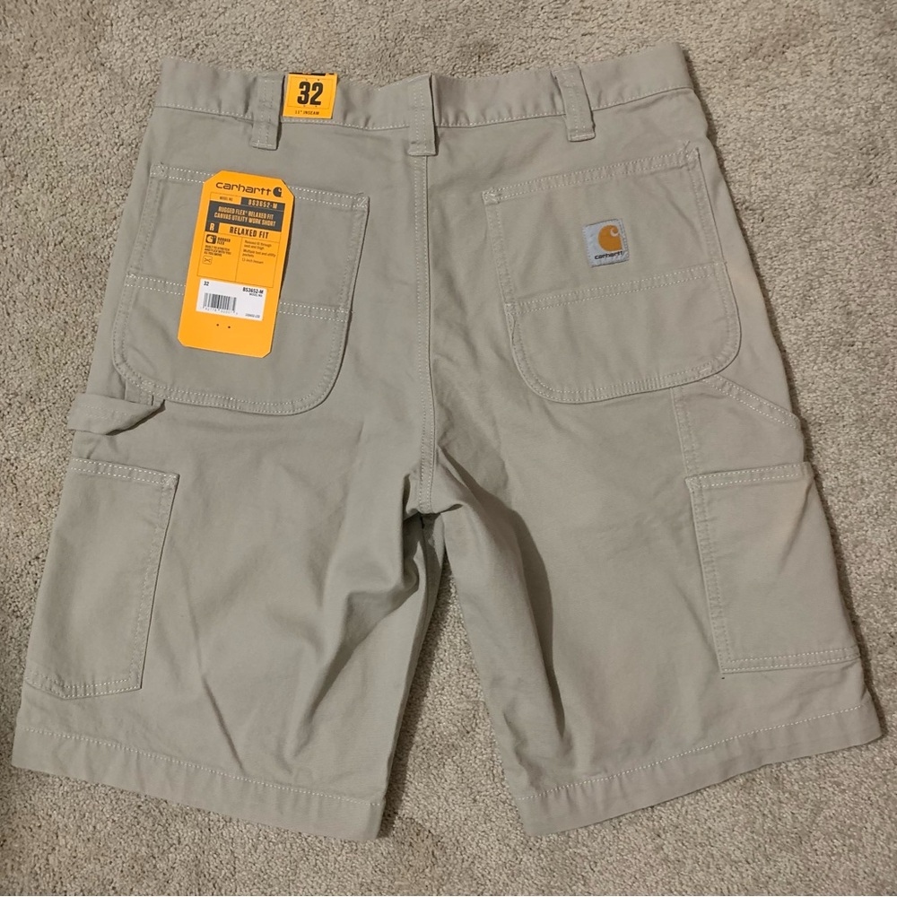 New Carhartt Beige Size 32 Rugged Flex Relaxed Fit Canvas Utility Work Shorts